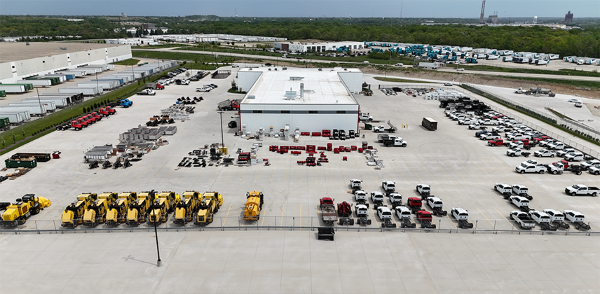 Luftaufnahme des Joliet Supercenter, die die Grösse der Anlage und ihre Rolle als zentraler Standort im Mittleren Westen für Produktion, Service und Kundensupport zeigt.