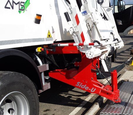 View of the side loader from the rear of the vehicle.